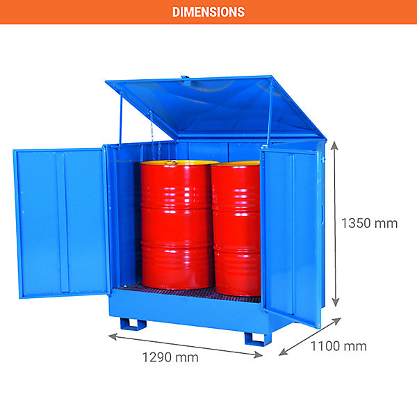 Palette couverte pour 2 fûts - 260 litres - Dimensions : 1290x1100x1350mm - 2311020023