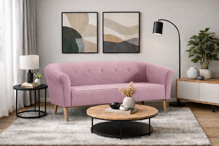 Sofa ESPEROz guzikami styl skandynawski 3 osobowa welur riviera 62