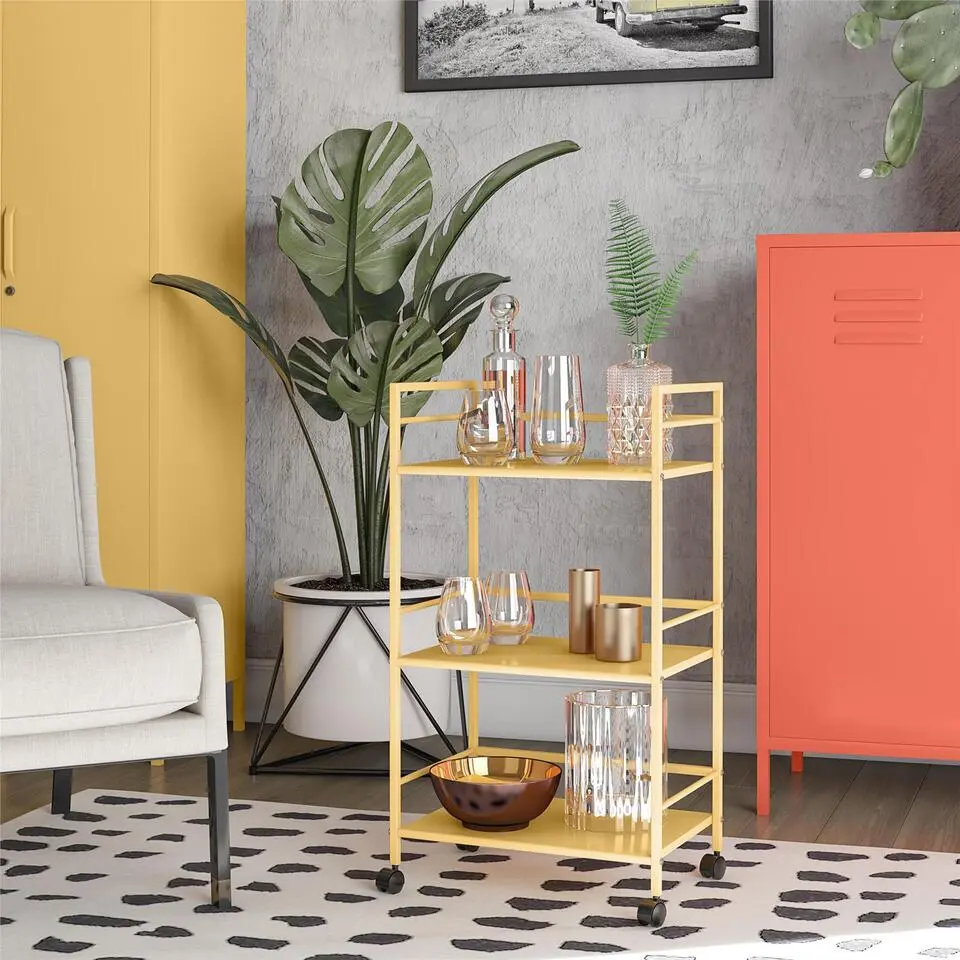 Cache - Metalen rolwagen geel