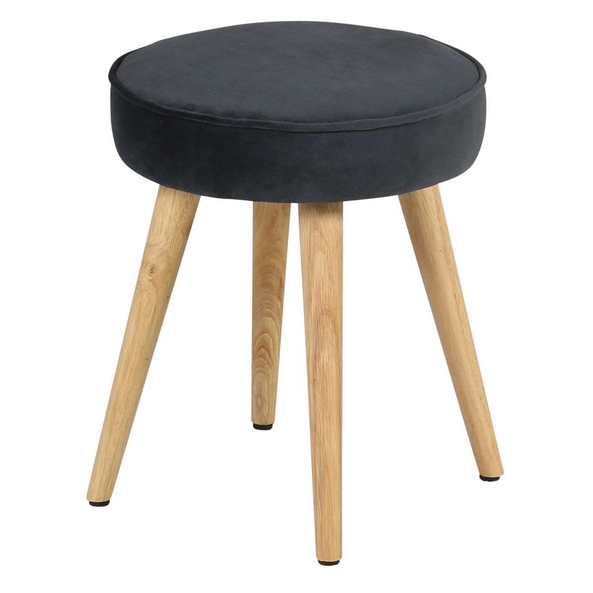 POPY - Tabouret velours gris foncé pieds bois clair