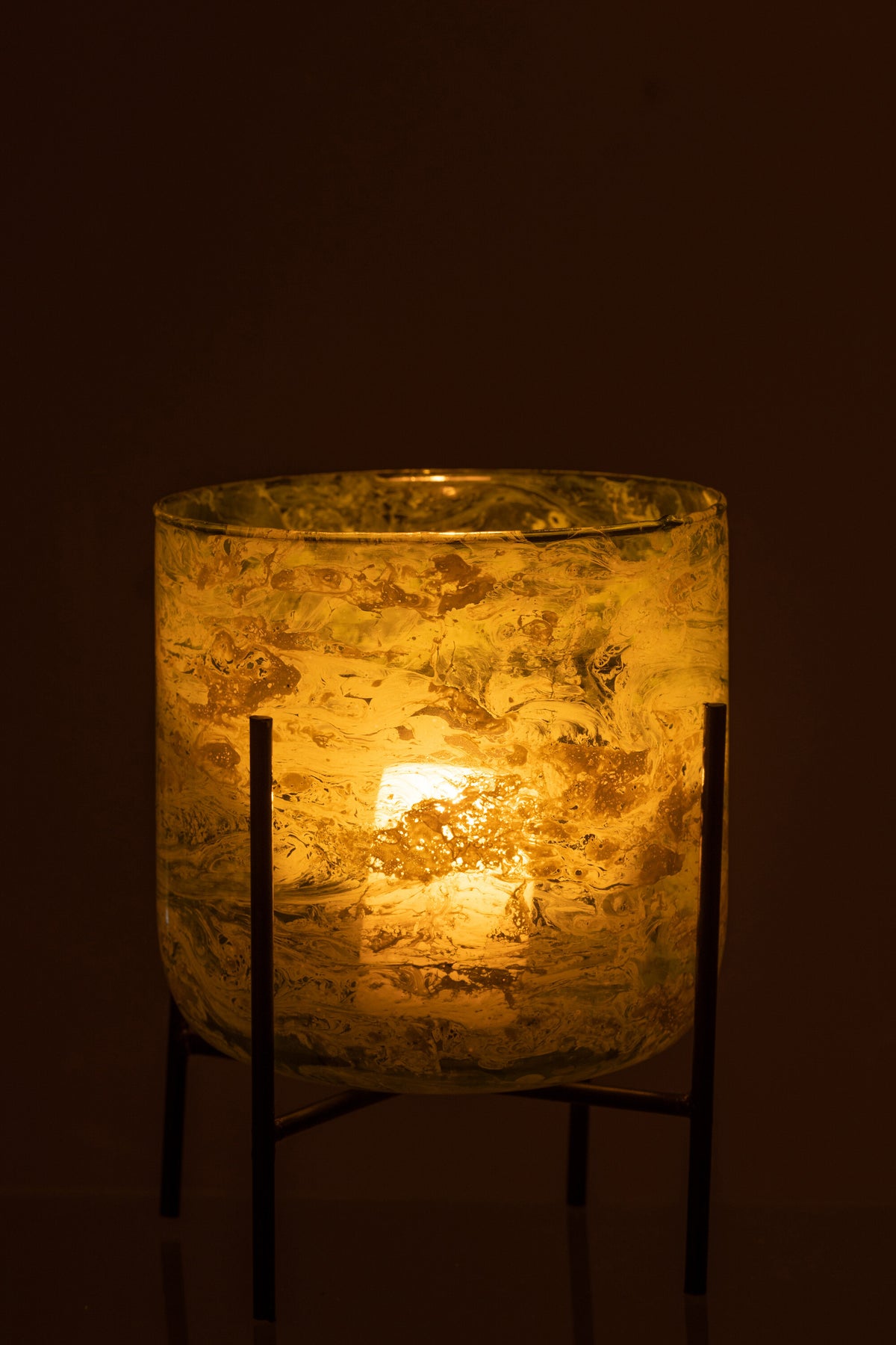 J-Line windlicht Staand Marmer - glas/ijzer - groen - large