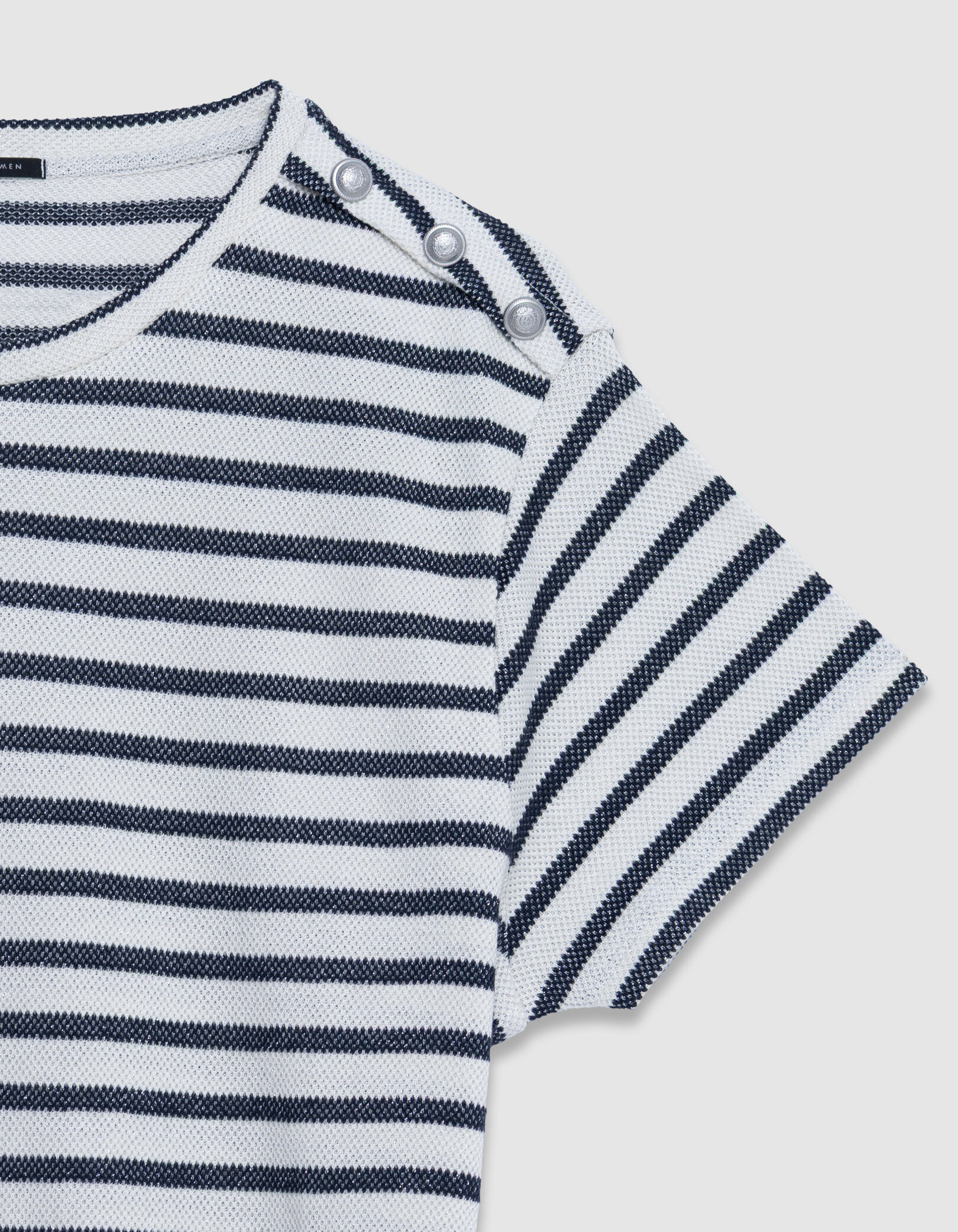 Tee-shirt marinière pailleté boutons épaules Femme