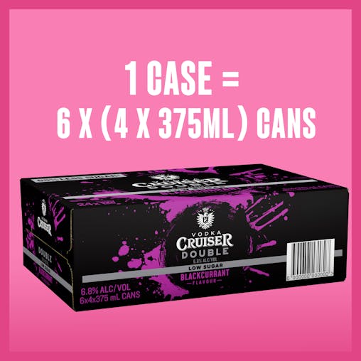Vodka Cruiser Double Blackcurrant, Low Sugar, Refreshing Flavoured Pre-Mixed Vodka Drink, 6.8% ABV, 375mL (Case of 24 Cans)