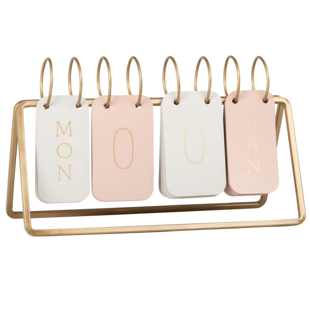 - Calendrier perpetuel en métal taupe, rose et doré