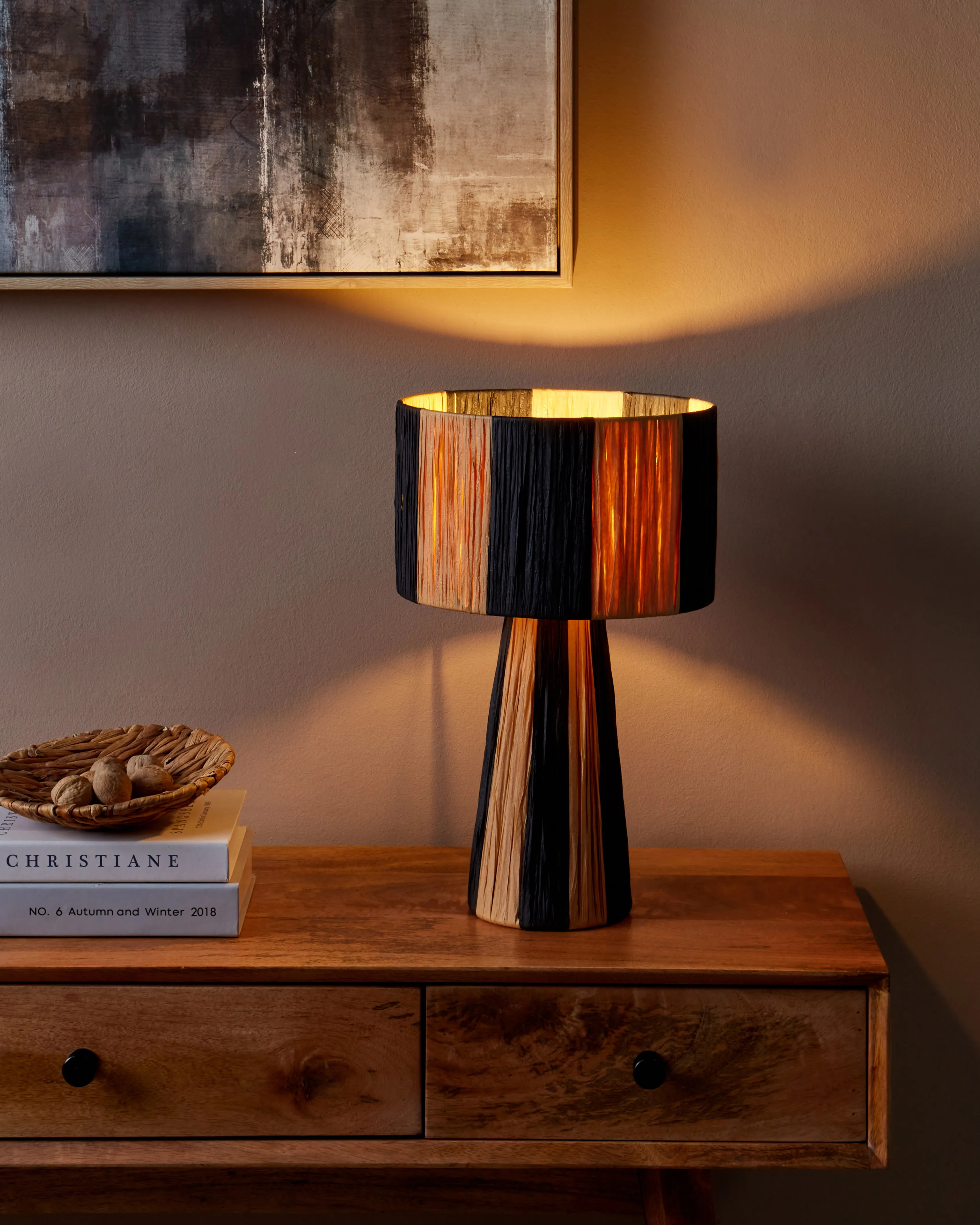Table Lamp WELMEL Wicker Brown/ Black