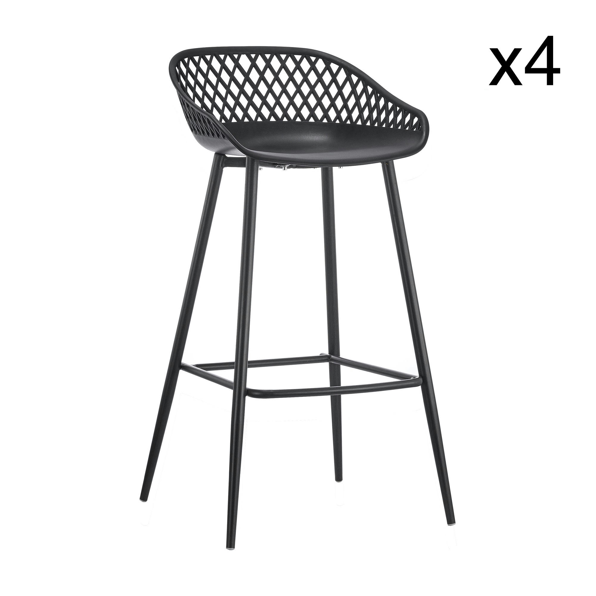 BRADLEY - Lot de 4 chaises de bar extérieur en polypropylène noir