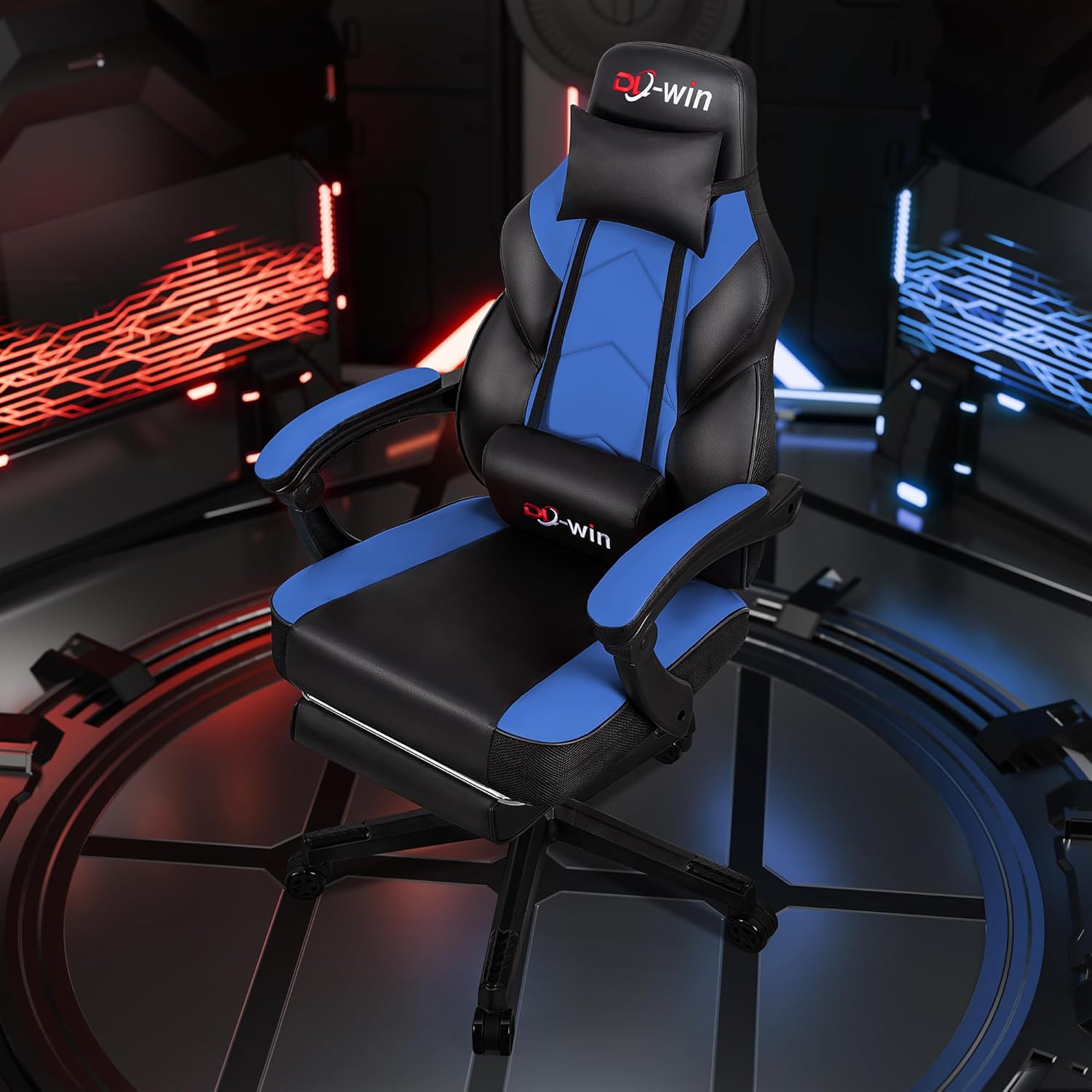 DL-win Gaming Chairs for Adults, Computer Chair with Footrest and Ergonomic High Back, Big and Tall Gamer Chairs with Massage Lumbar Support, 360° Swivel Height Adjustable Gaming Chair, Blue