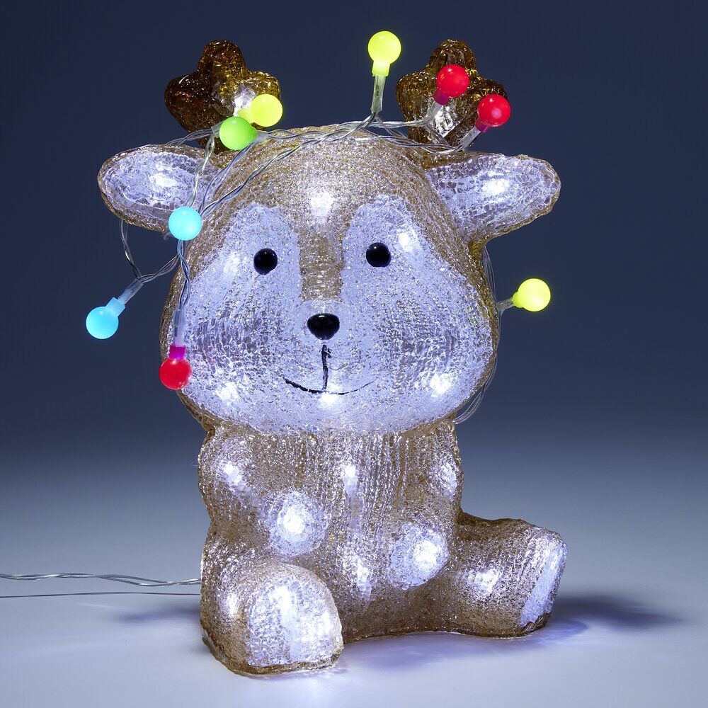 Renne de No&euml;l bébé lumineux 40LED guirlande acrylique multicolore H26cm