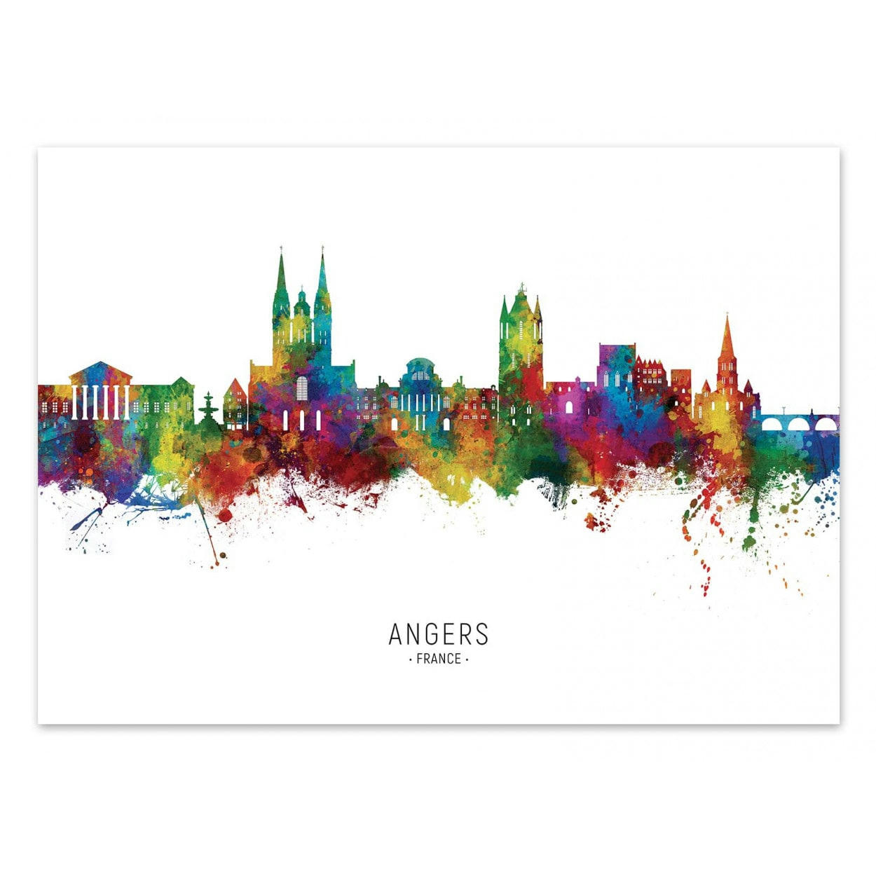 MICHAEL TOMPSETT - ANGERS FRANCE SKYLINE -  Affiche d'art 50 x 70 cm