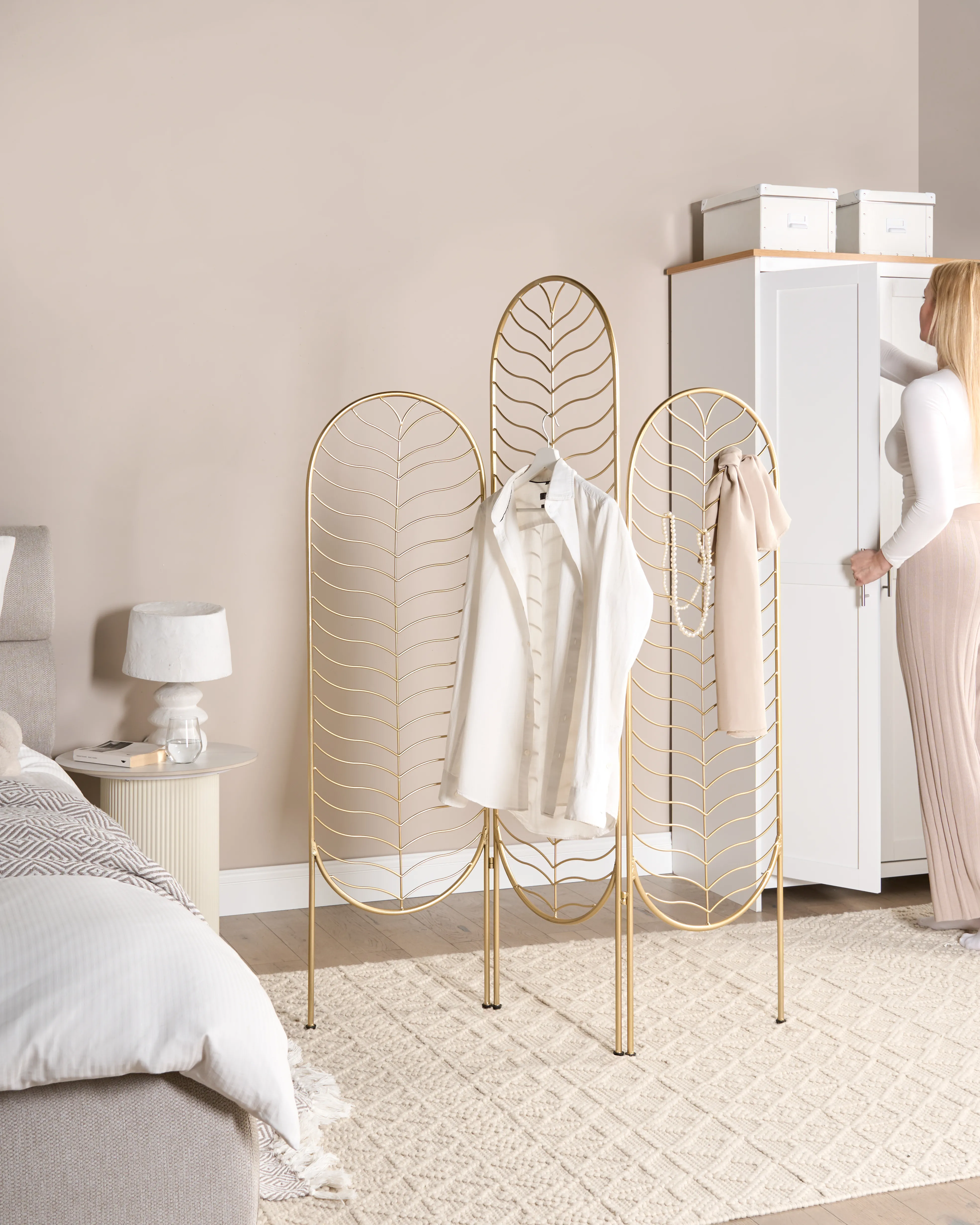 3 Panel Room Divider PESCIA Gold 120 cm 160 cm