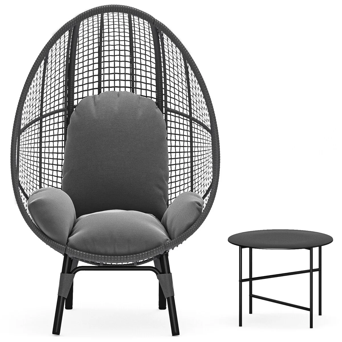 Patio PE Wicker Egg Chair Model 4 with Black/Natural/Grey Color Rattan Grey/Beige Cushion and Side Table