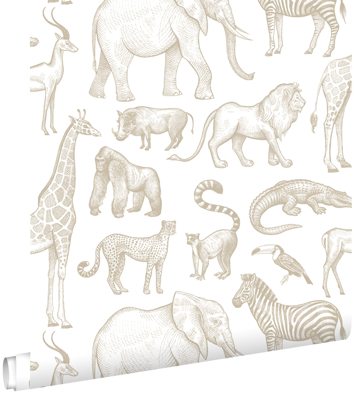 ESTAhome behang jungle dieren wit en beige - 53 cm x 10.05 m - 139690