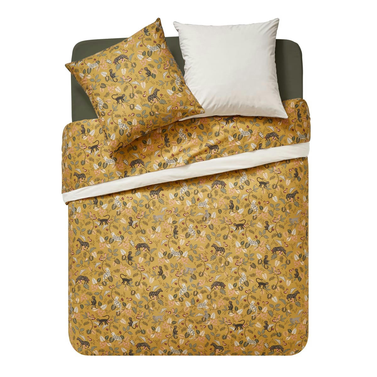 BESTIAIRE - Housse de couette imprimée en percale de coton jaune 200x200