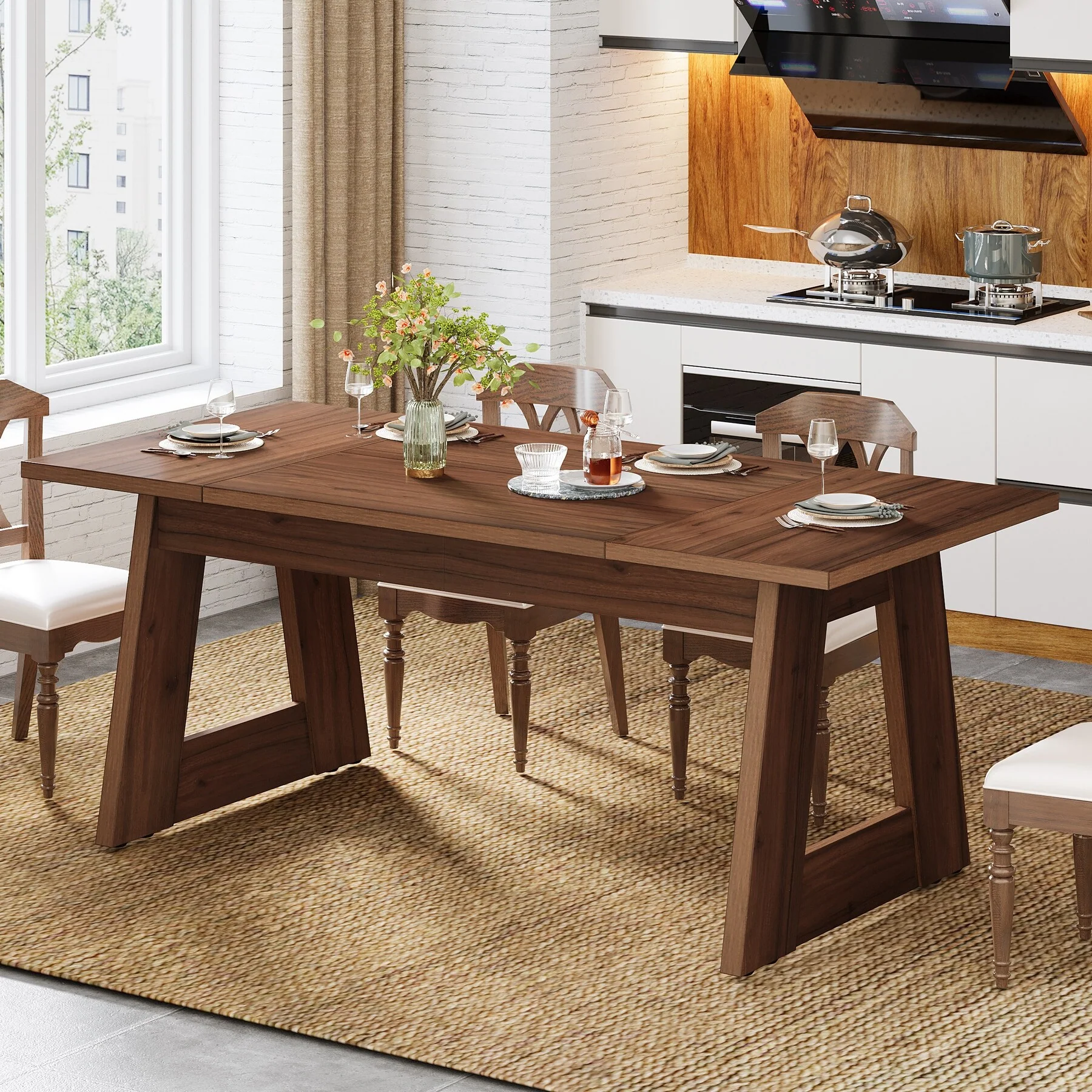 63 Inches Farmhouse Dining Table Kitchen Table for Dining Room