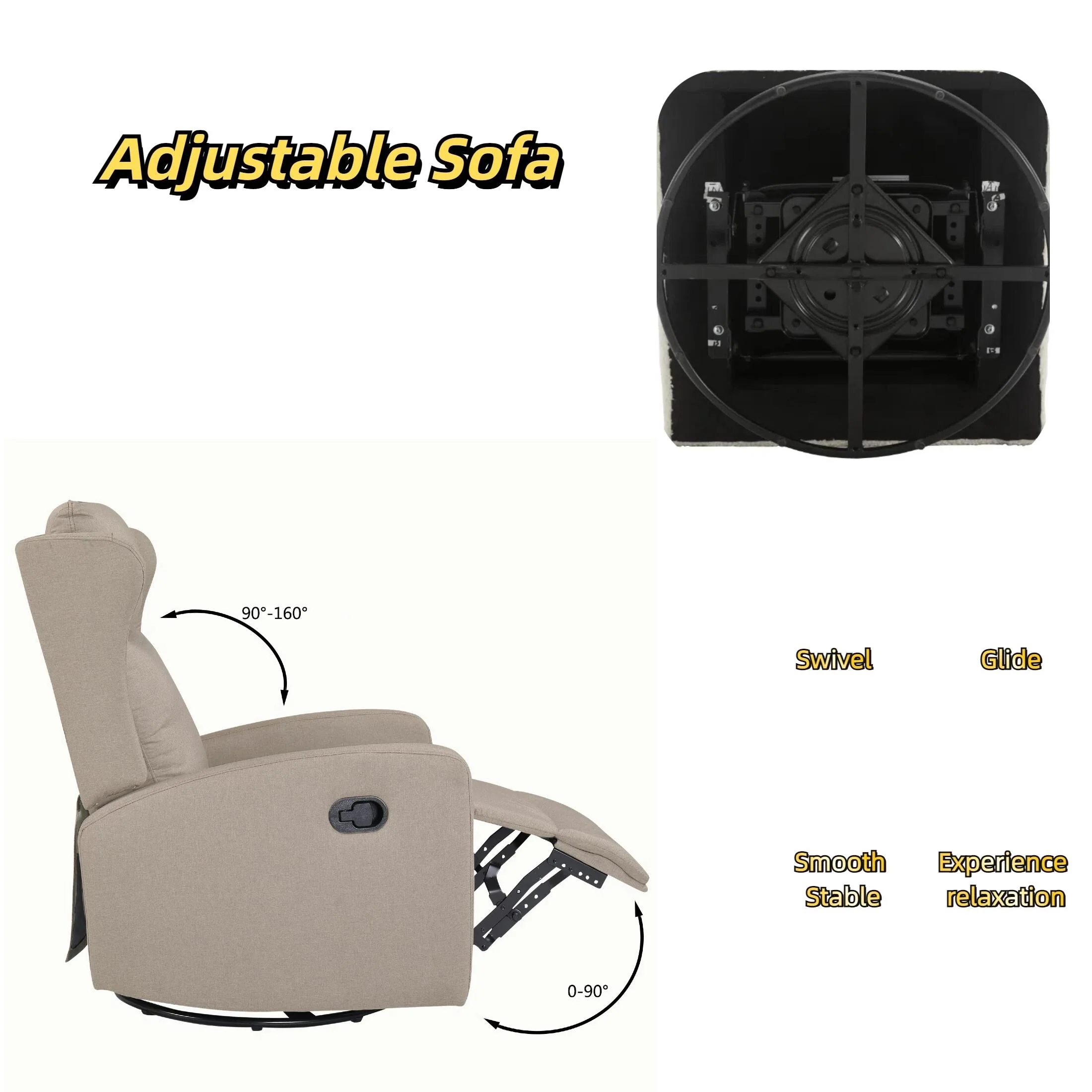 360° Swivel Rocker Recliner Chair with 3-Position Adjustable Back (90°-165°) and 30° Gentle Rocking Motion
