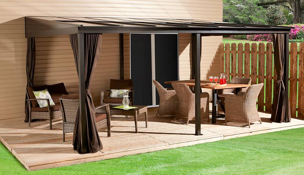 Sojag Pompano Hard Top Wall Mounted Outdoor Patio Gazebo, 12 x 16-ft