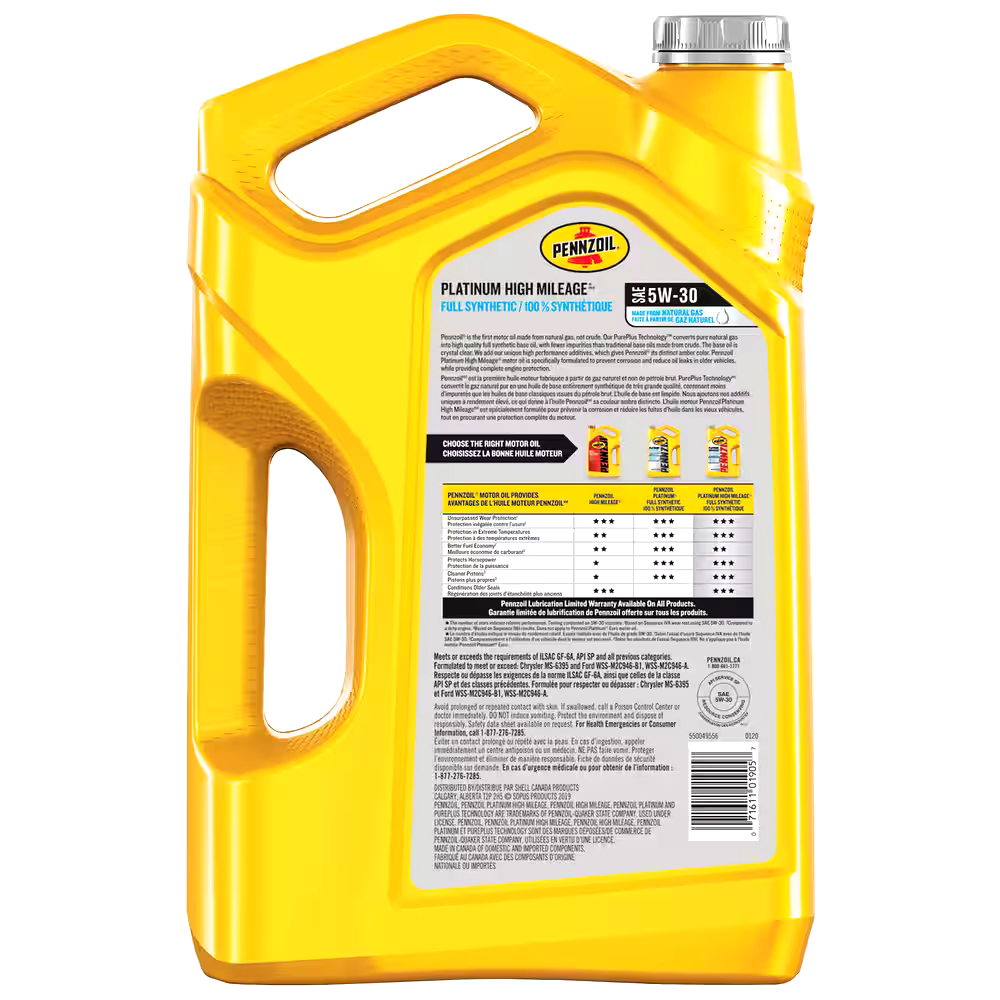 Pennzoil Platinum High Mileage 5W30 Synthetic Engine/Motor Oil, 5-L