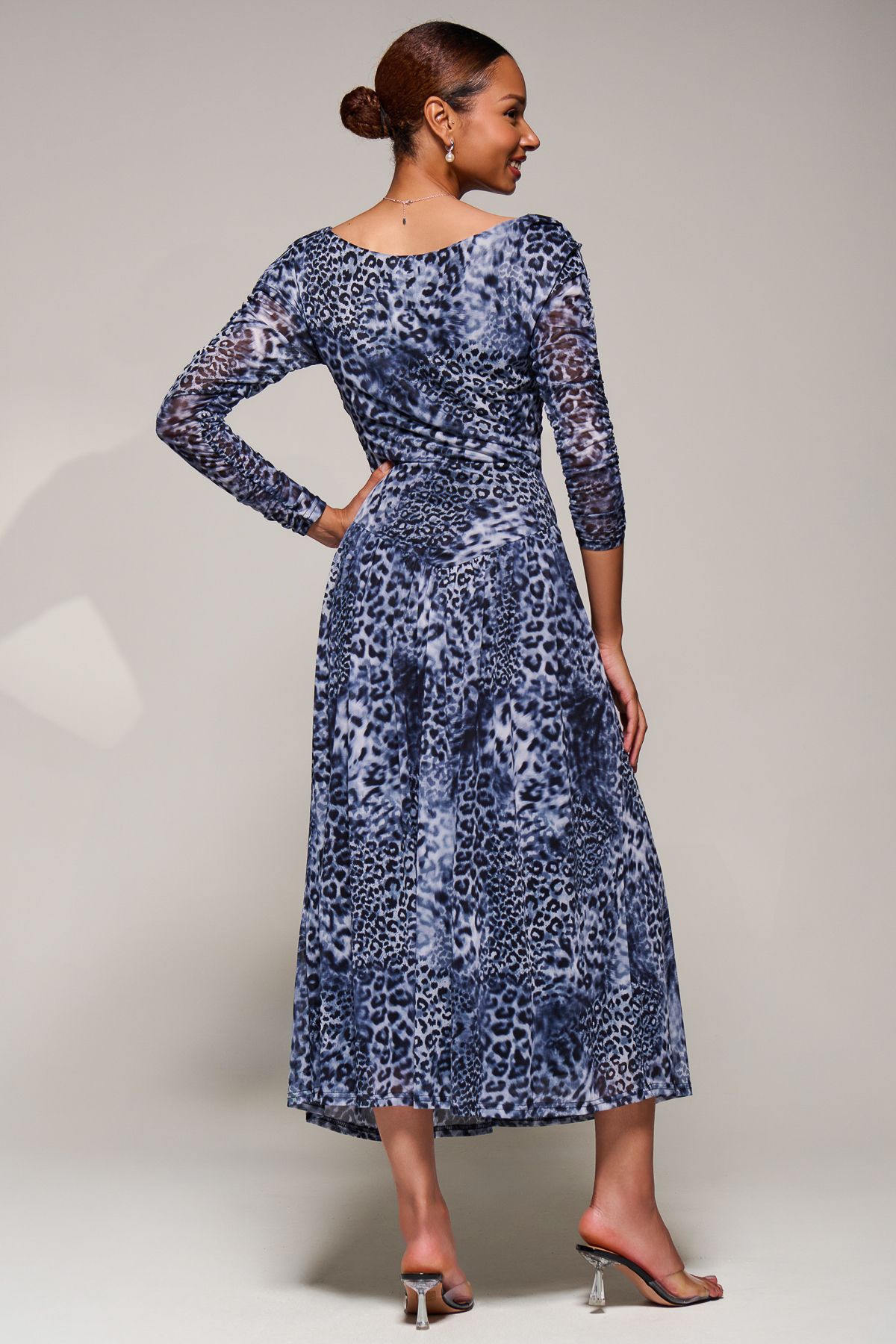 Jolie Moi Long Sleeve Asymmetric Mesh Midi Dress