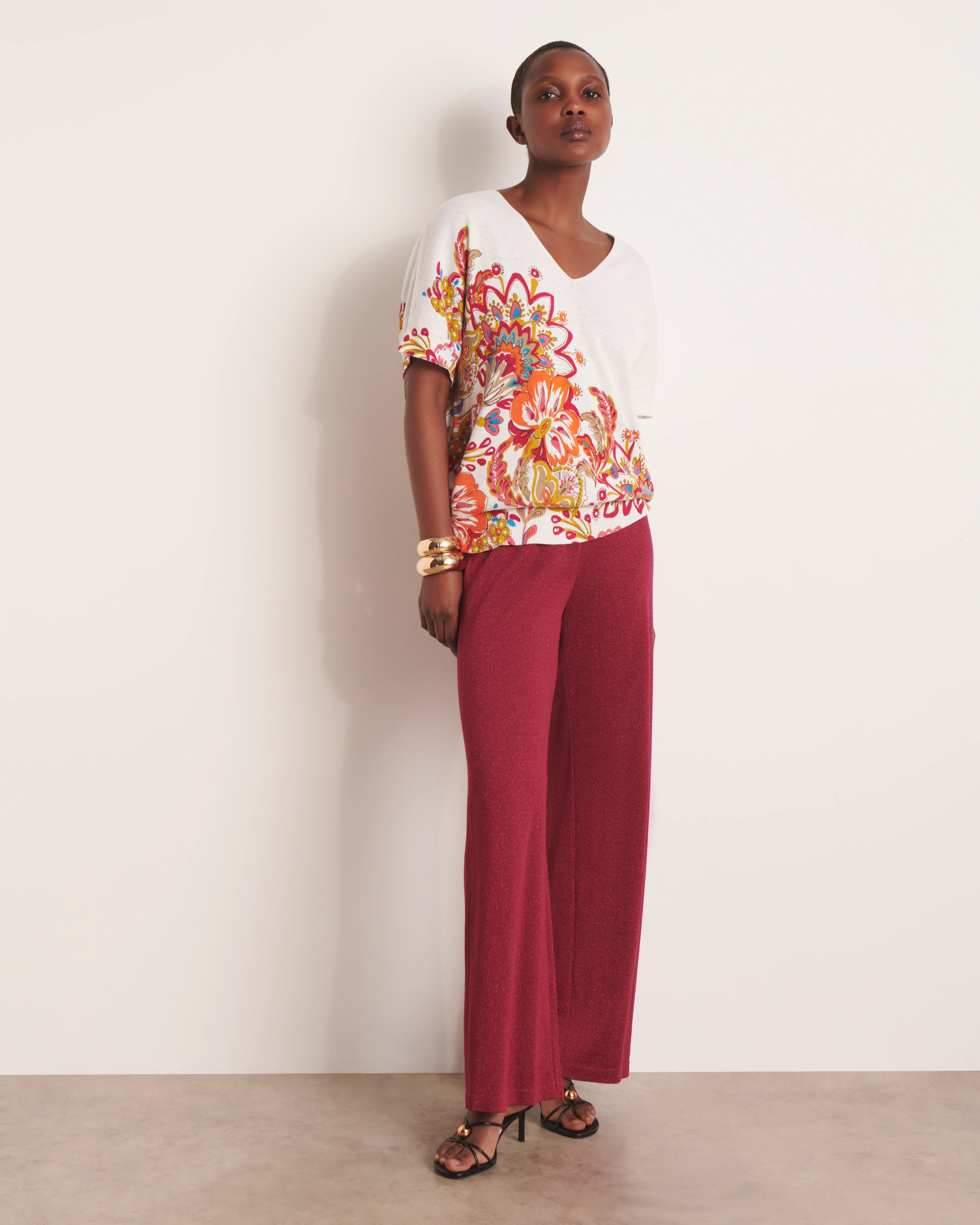 Pantalon large rose en maille jersey irisée YELLOW13/13157/906