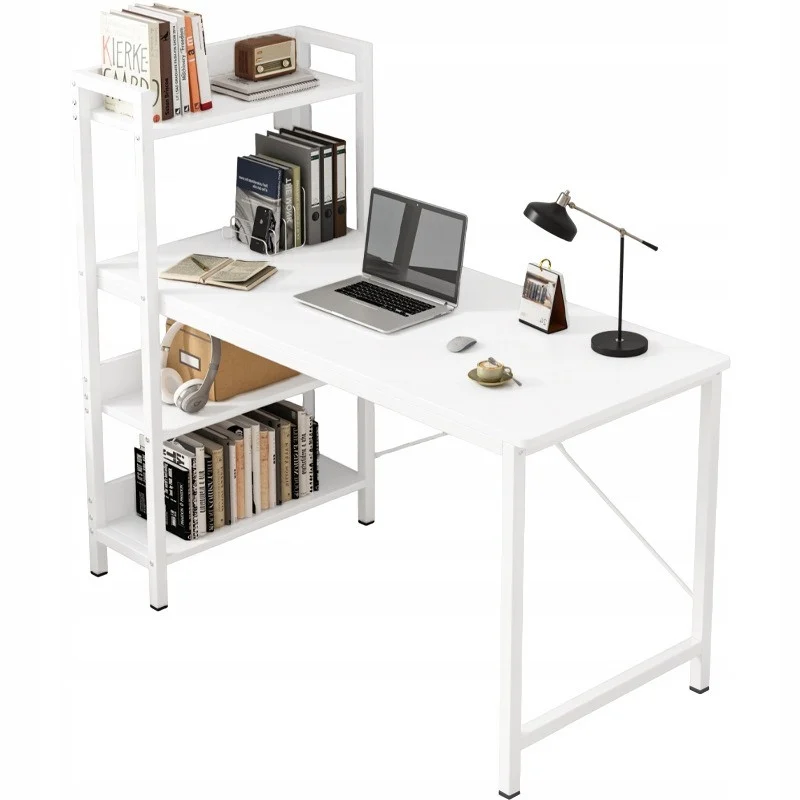 Biurko Komputerowe Z RegałemBiałe Nowoczesne Gamingowe Loft 120x55x110 cm