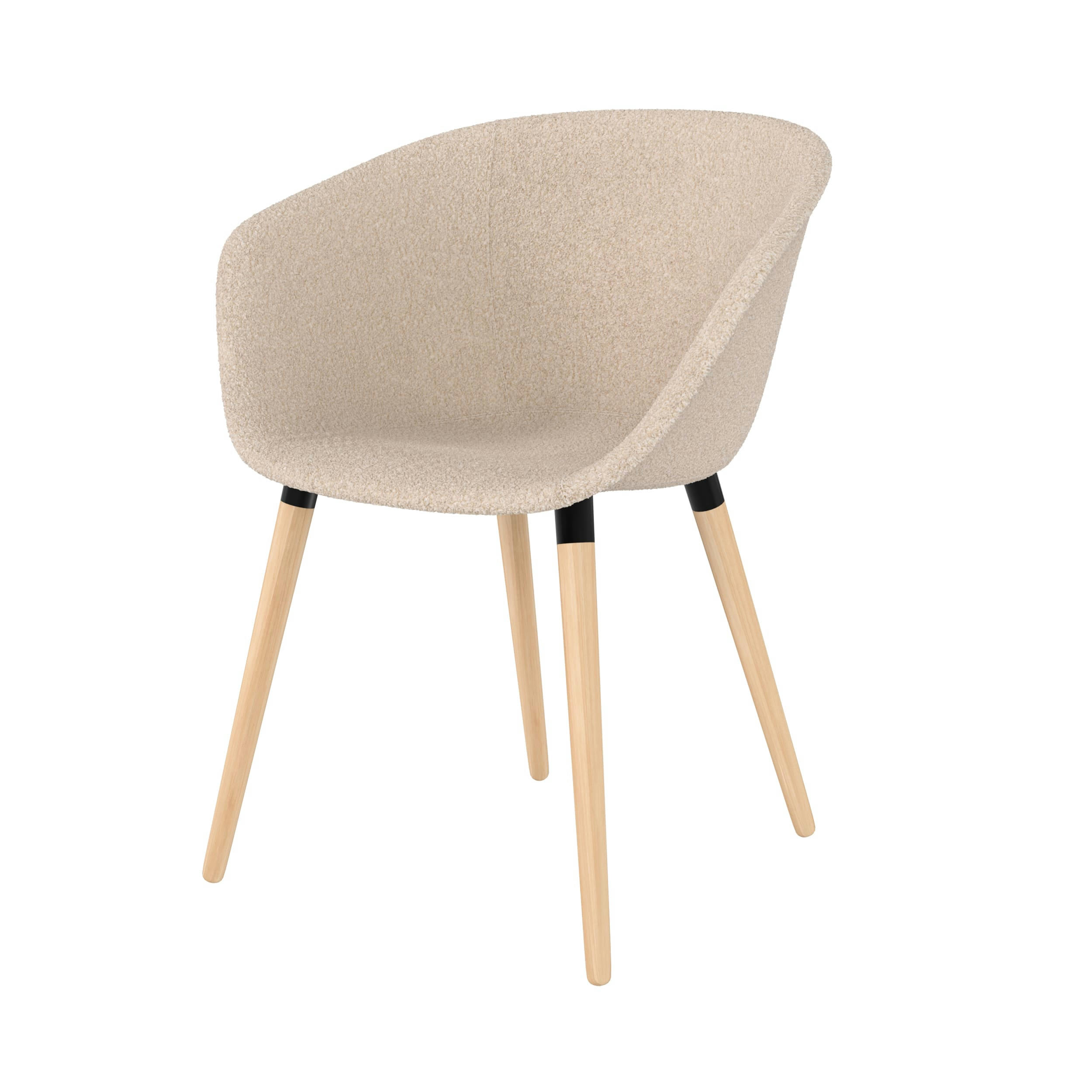 DOLLY - Chaise en tissu bouclé beige et pieds en bois de hêtre
