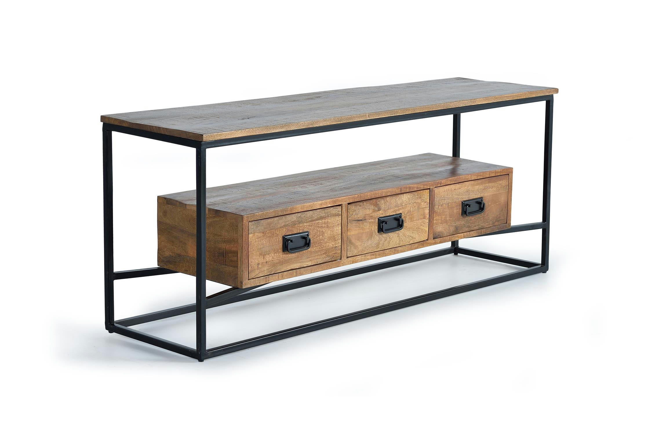 - Meuble TV de style industriel en bois de manguier.