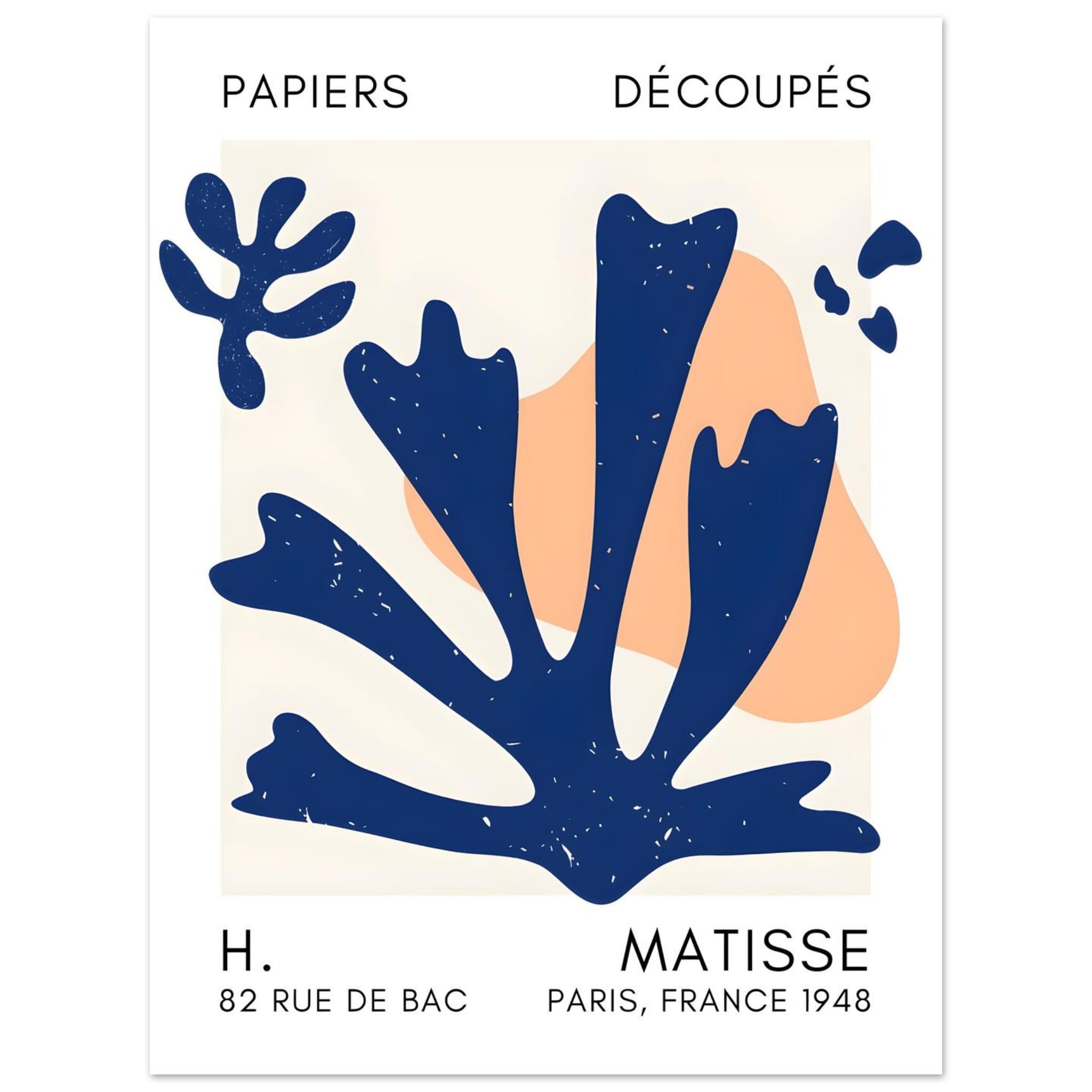 Artfulprints Poster Matisse – Abstract bloom navy blue II  - 30x40 cm - Blauw