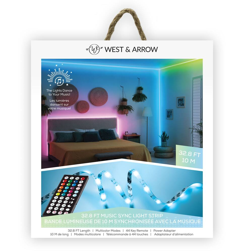 West & Arrow Merkury Sound Reactive RGB Strip Light with Weatherproof Coating, 32.8-ft
