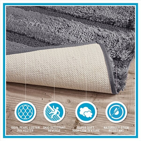 58in L Tufted Pearl Channel Rug,Non-skid Resistance Latex,OEKO-TEX Certified