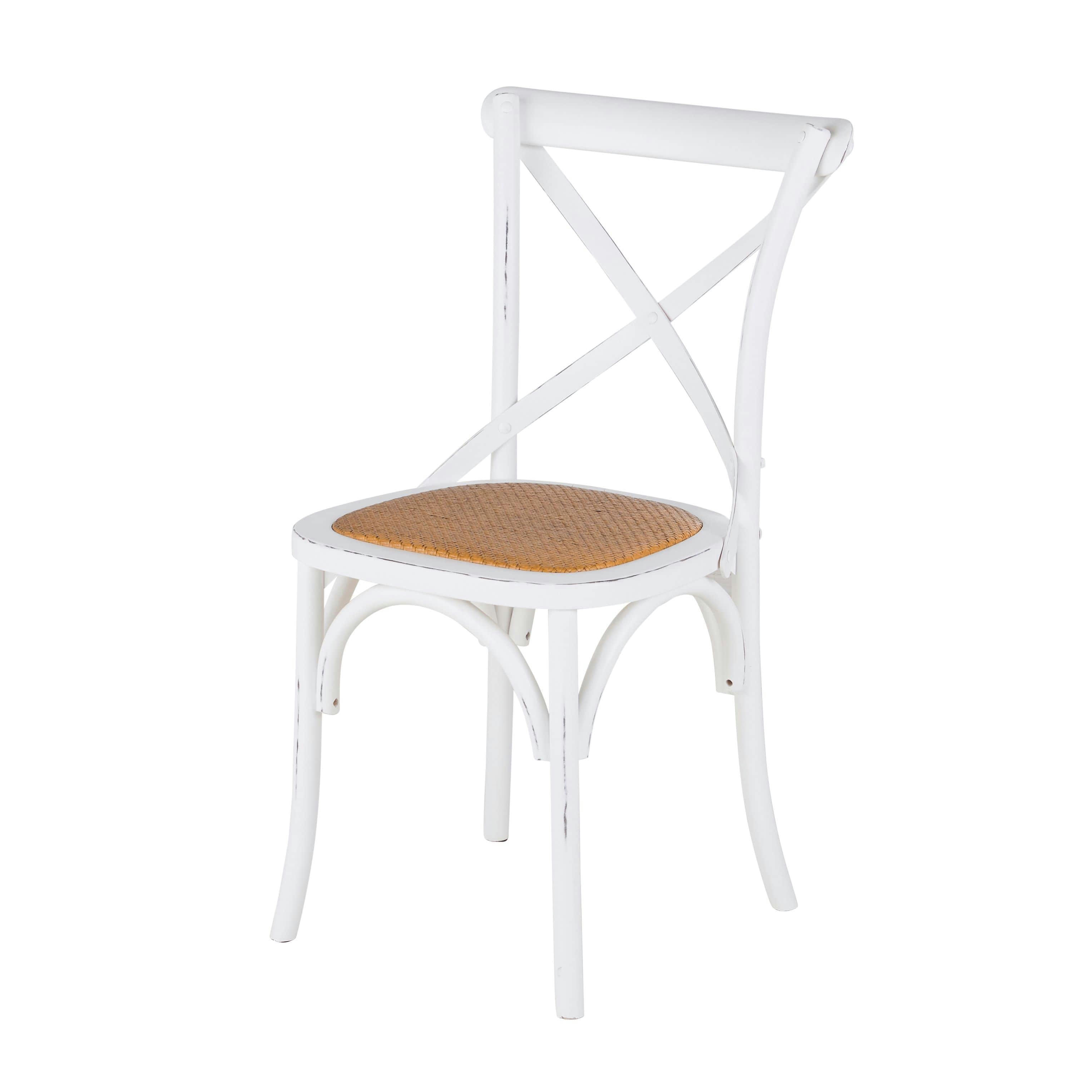 Tradition - Chaise bistrot en rotin et bouleau blanc effet vieilli