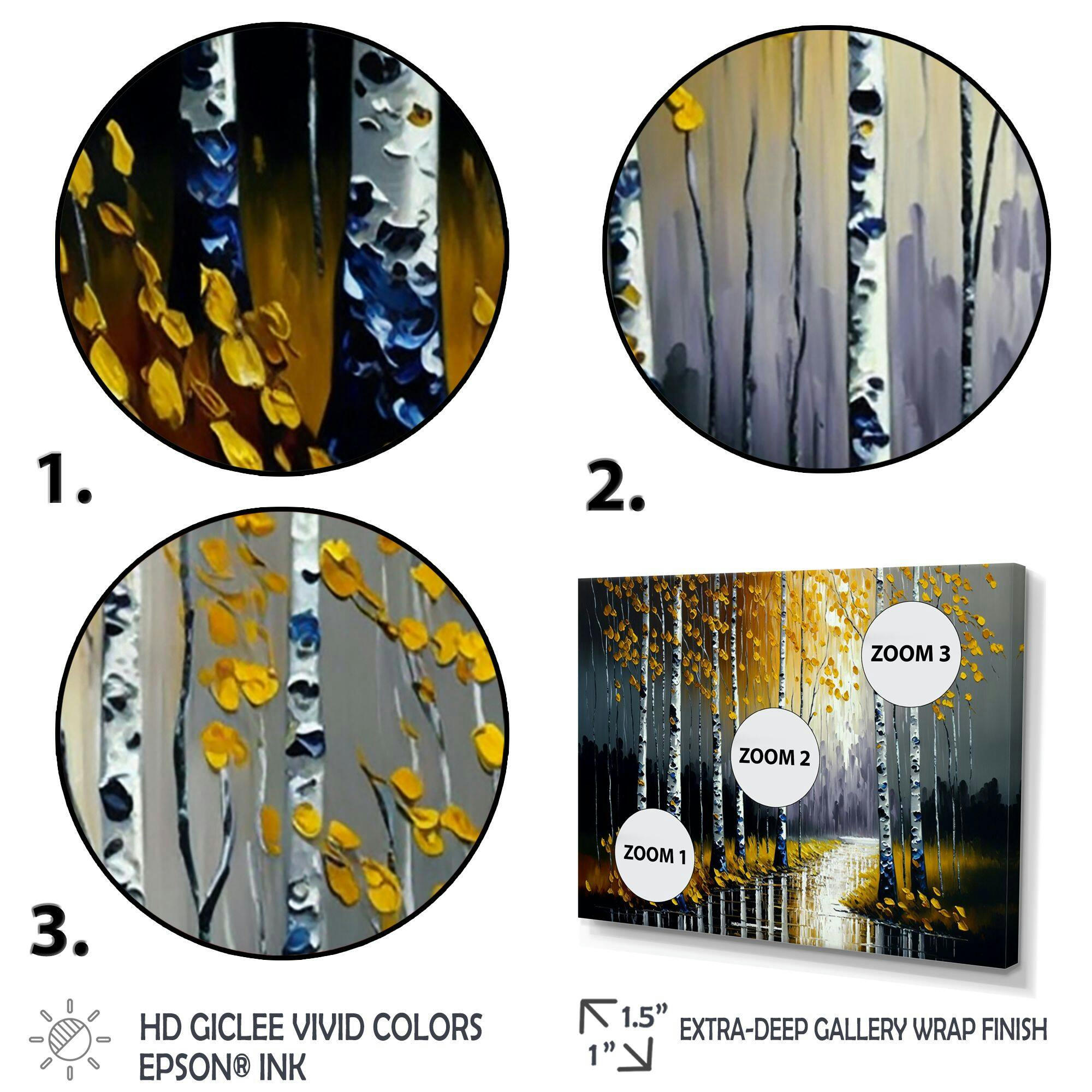 Designart Monochrome Golden Birch Trees By The River II Canvas Wall Art, Grey, 40-in x 30-in