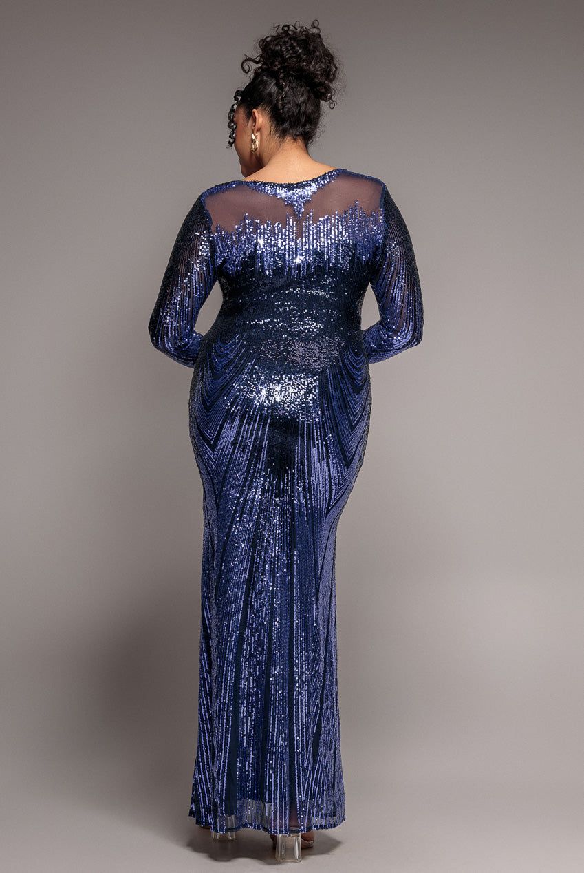 Goddiva Long Sleeve Aztec Sequin Maxi Dress
