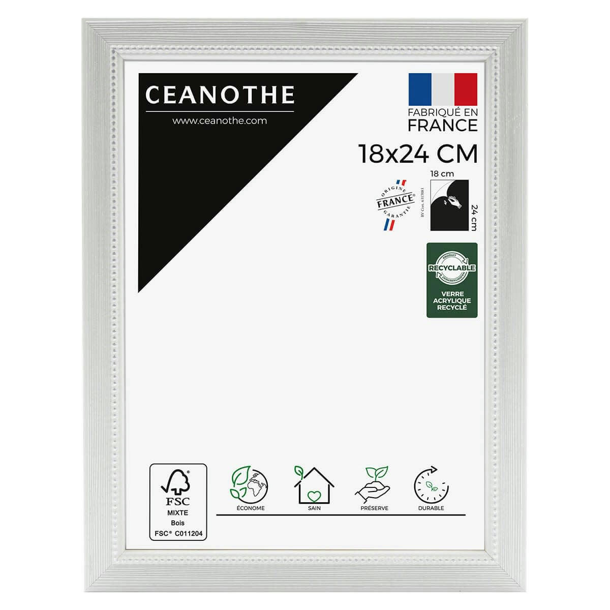 PERLE - Cadre photo gris clair 18x24 cm bois massif fsc