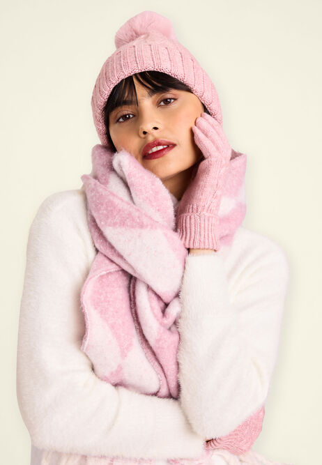 Womens Pink Argyle Check Fringed Scarf