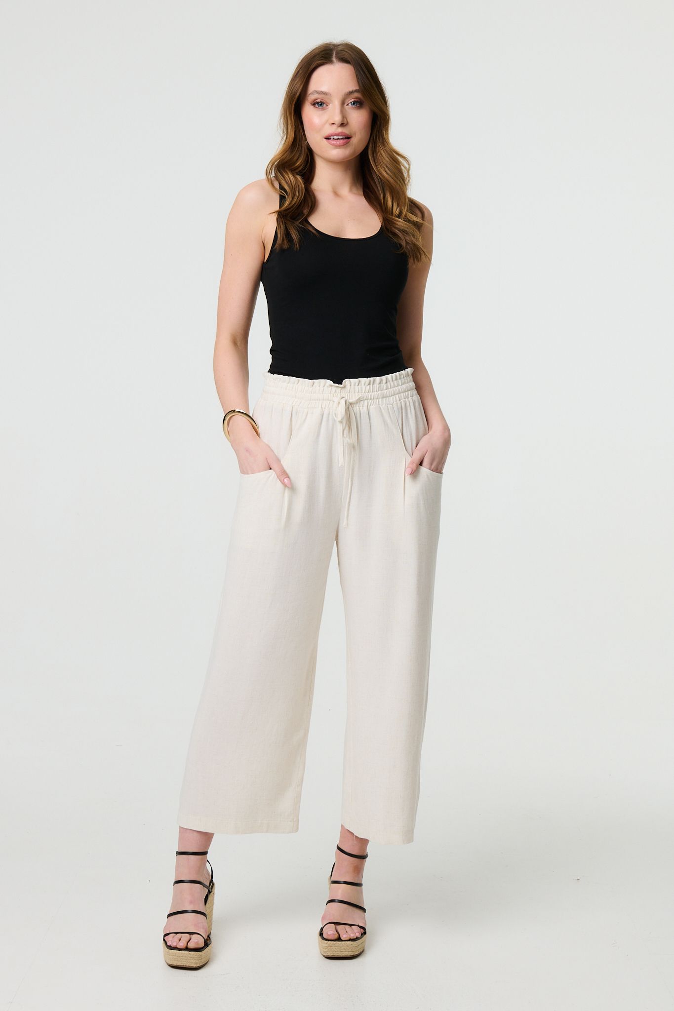 Izabel London Elasticated Waist Crop Wide Leg Trousers