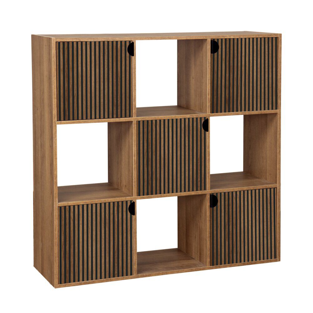 étagère Adam 9 cases 5 portes en bois brun L90xP29,5xH90cm