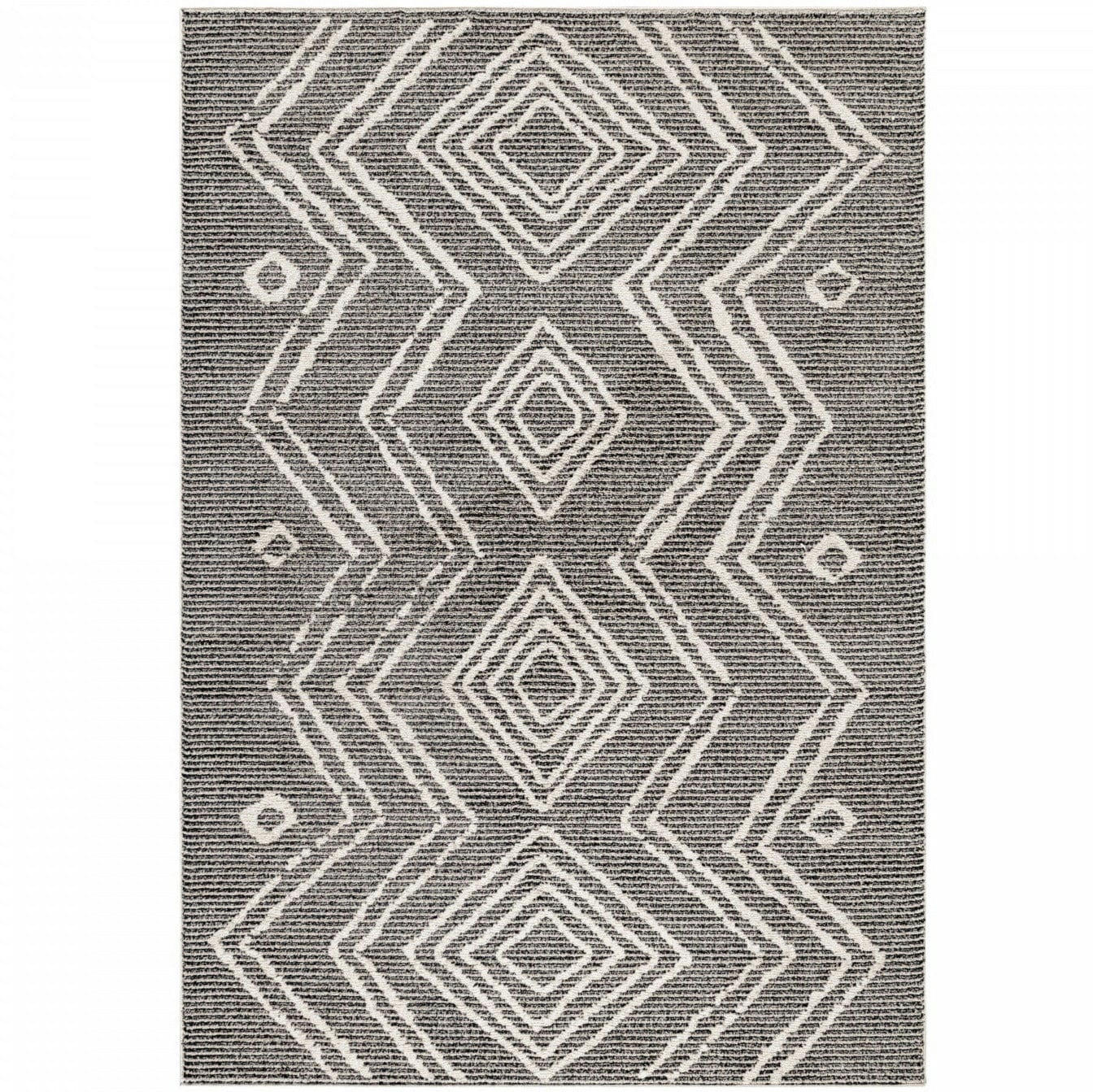 JELA - Tapis bohème effet laine anthracite et crème 140x200cm
