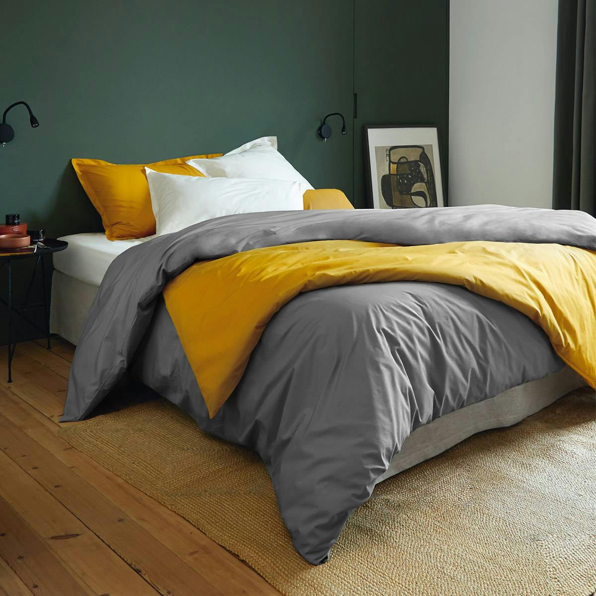 ALCOVE - Housse de couette en percale de coton gris 260 x 240 cm