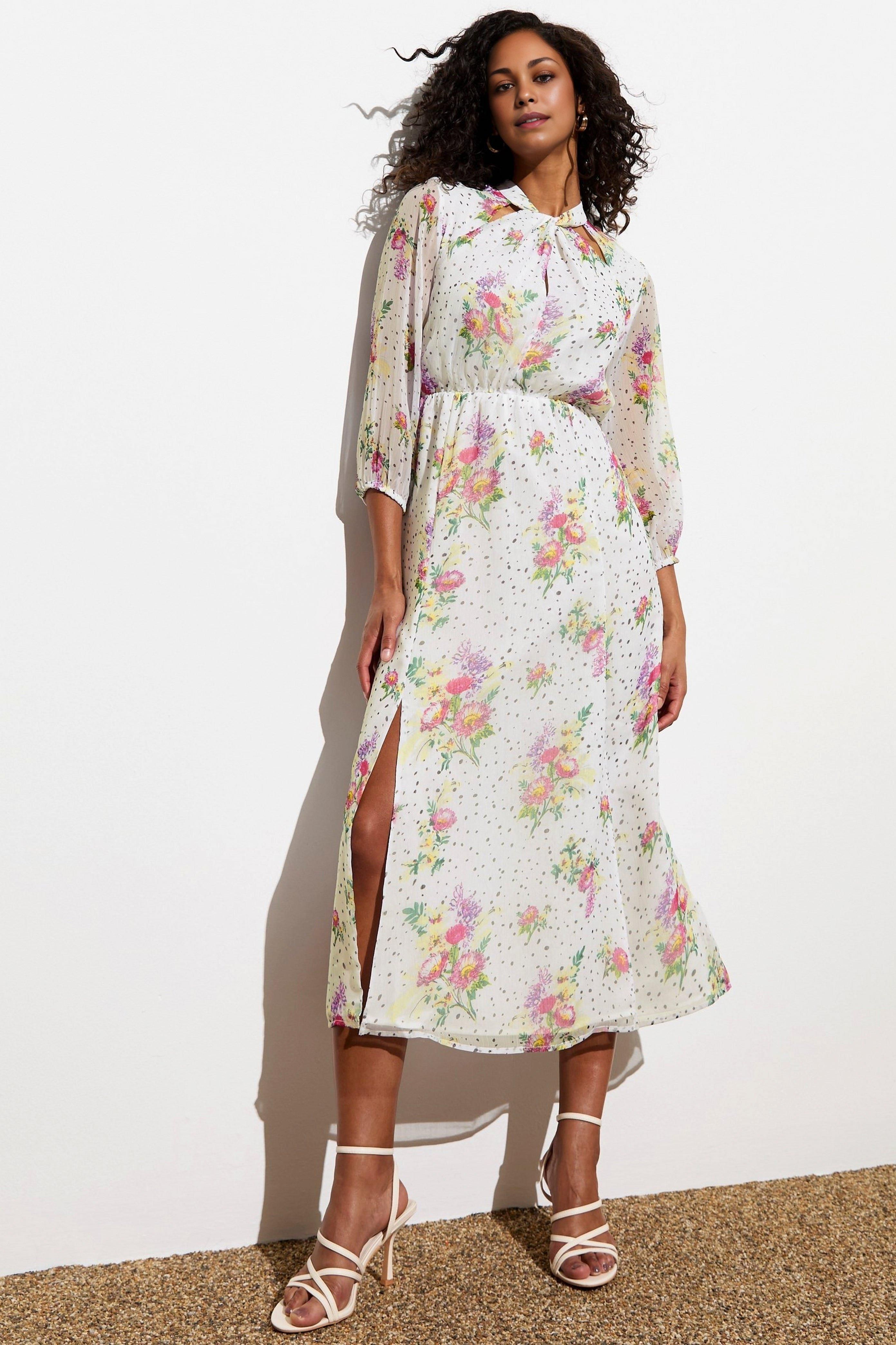 Cutie London Knot Neck Floral Ditsy Dot Dress