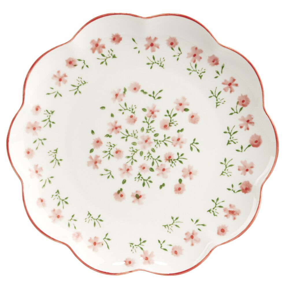 Assiette à dessert ronde Feston porcelaine blanche motif floral rose Ø22cm