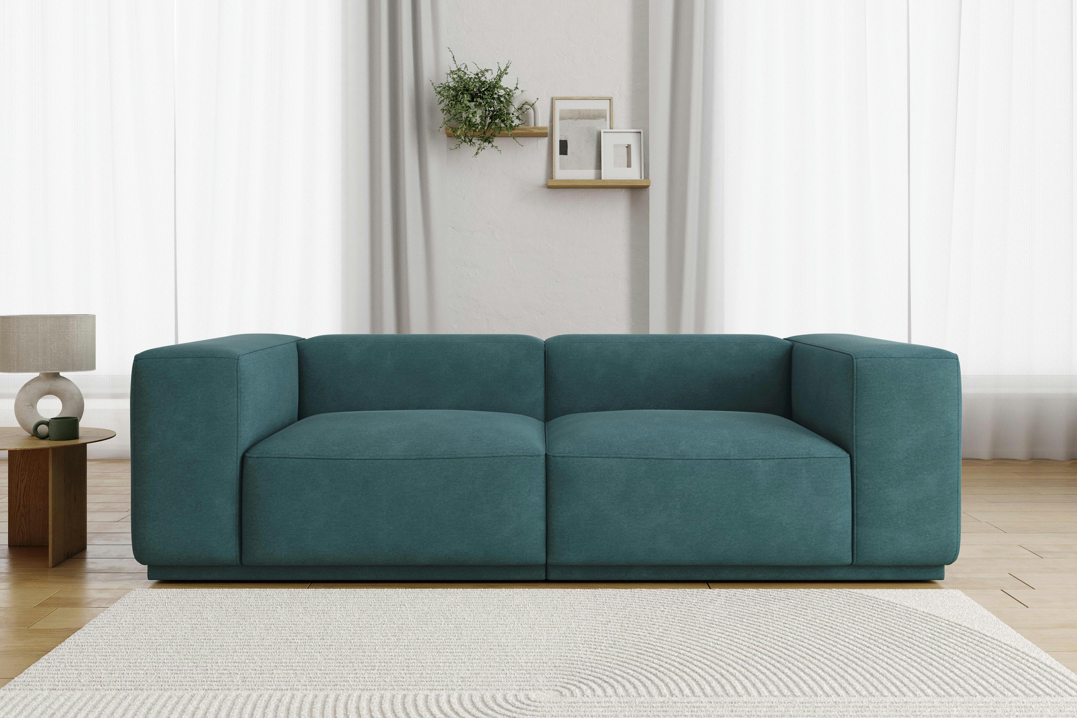 SACHA - Canapé droit en tissu 4 places bleu paon