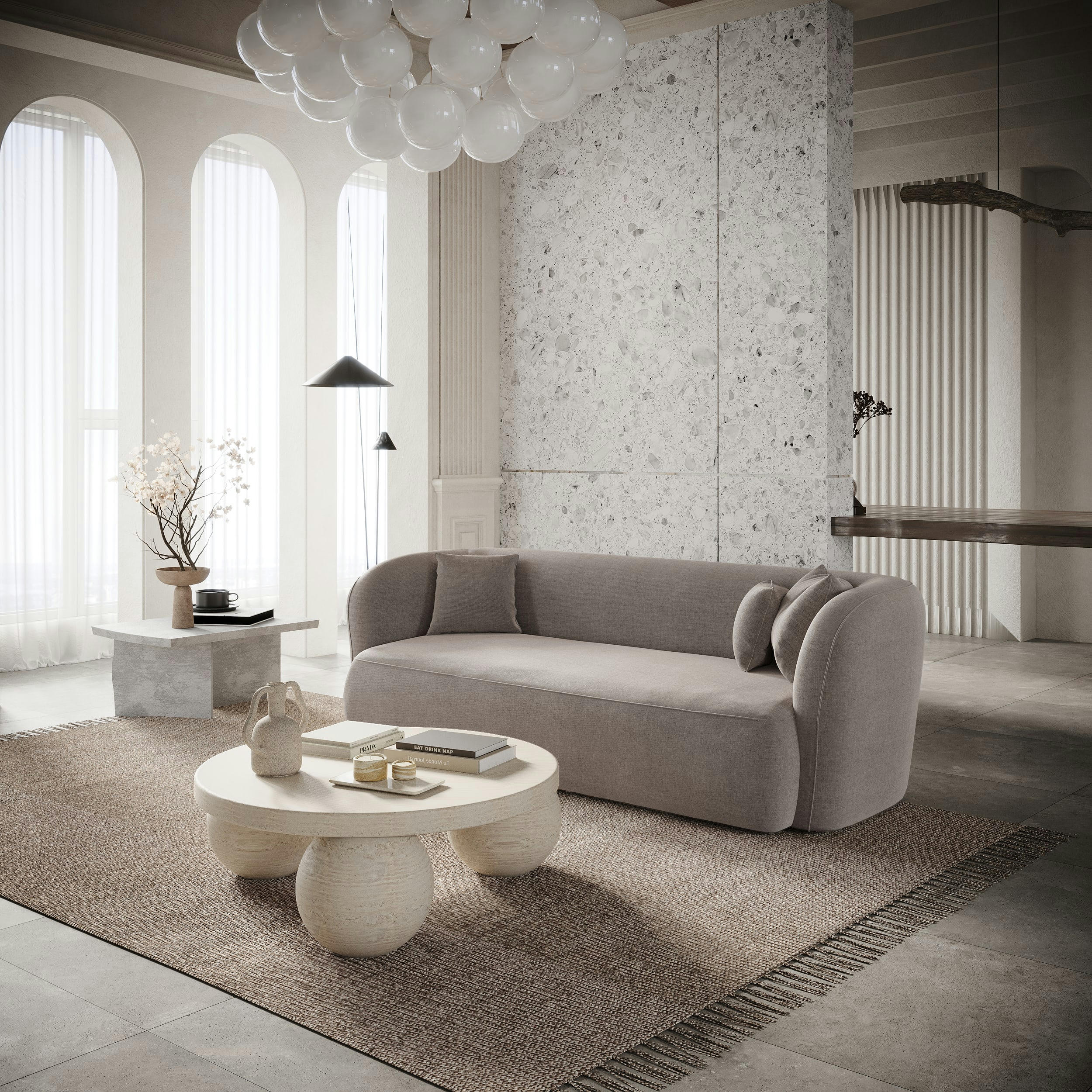 EMY - Canapé 3 places velours taupe