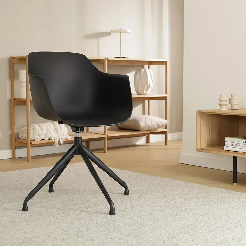 Nolon Nola-Puk Eetkamerstoel Zwart - Draaibaar - Armleuning - Zwart