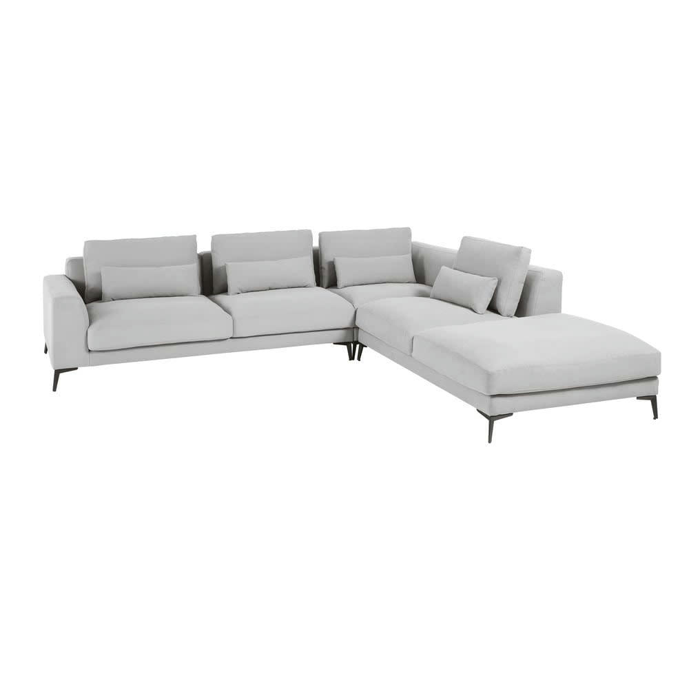 Portland - Canapé d'angle droit 6 places en coton et lin gris clair
