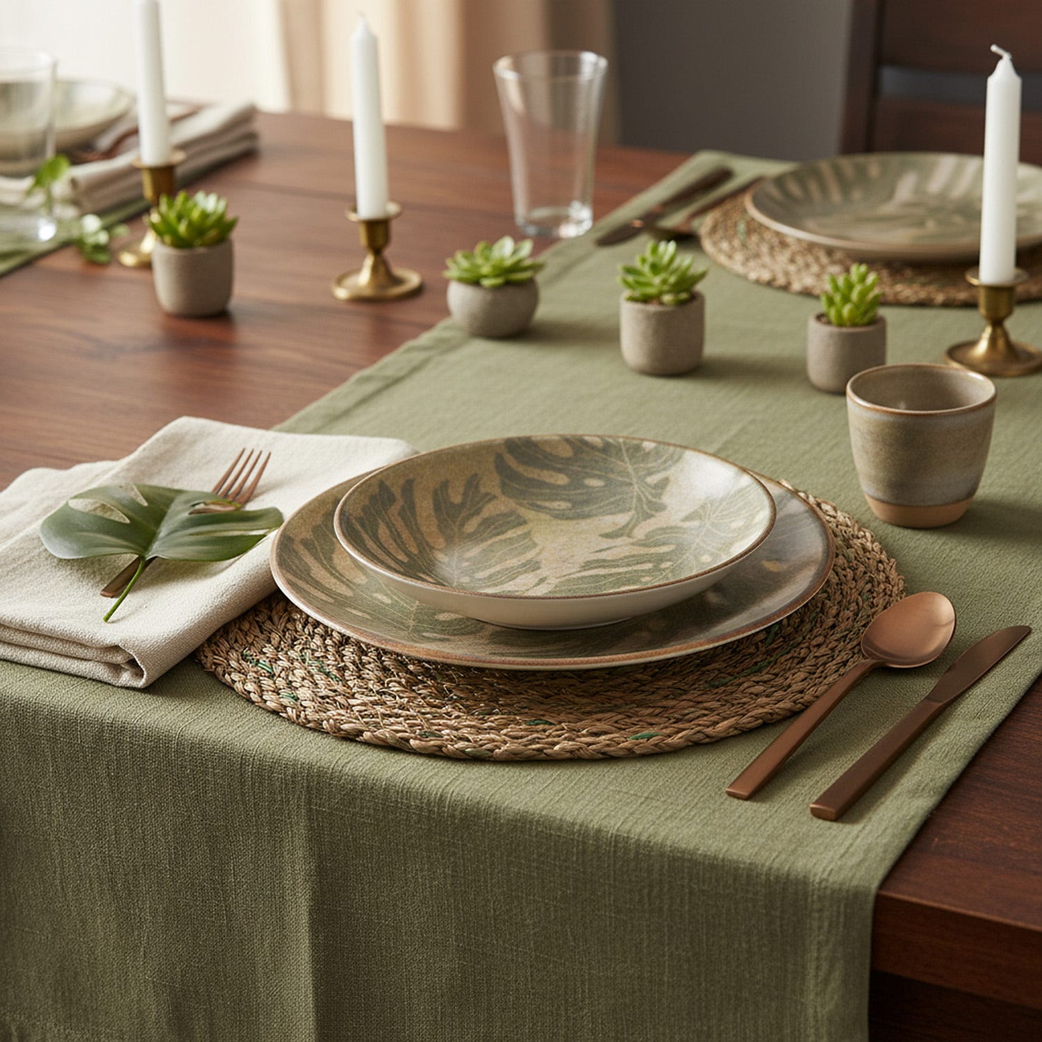 Servizio 18 piatti ceramica foglie Fralys