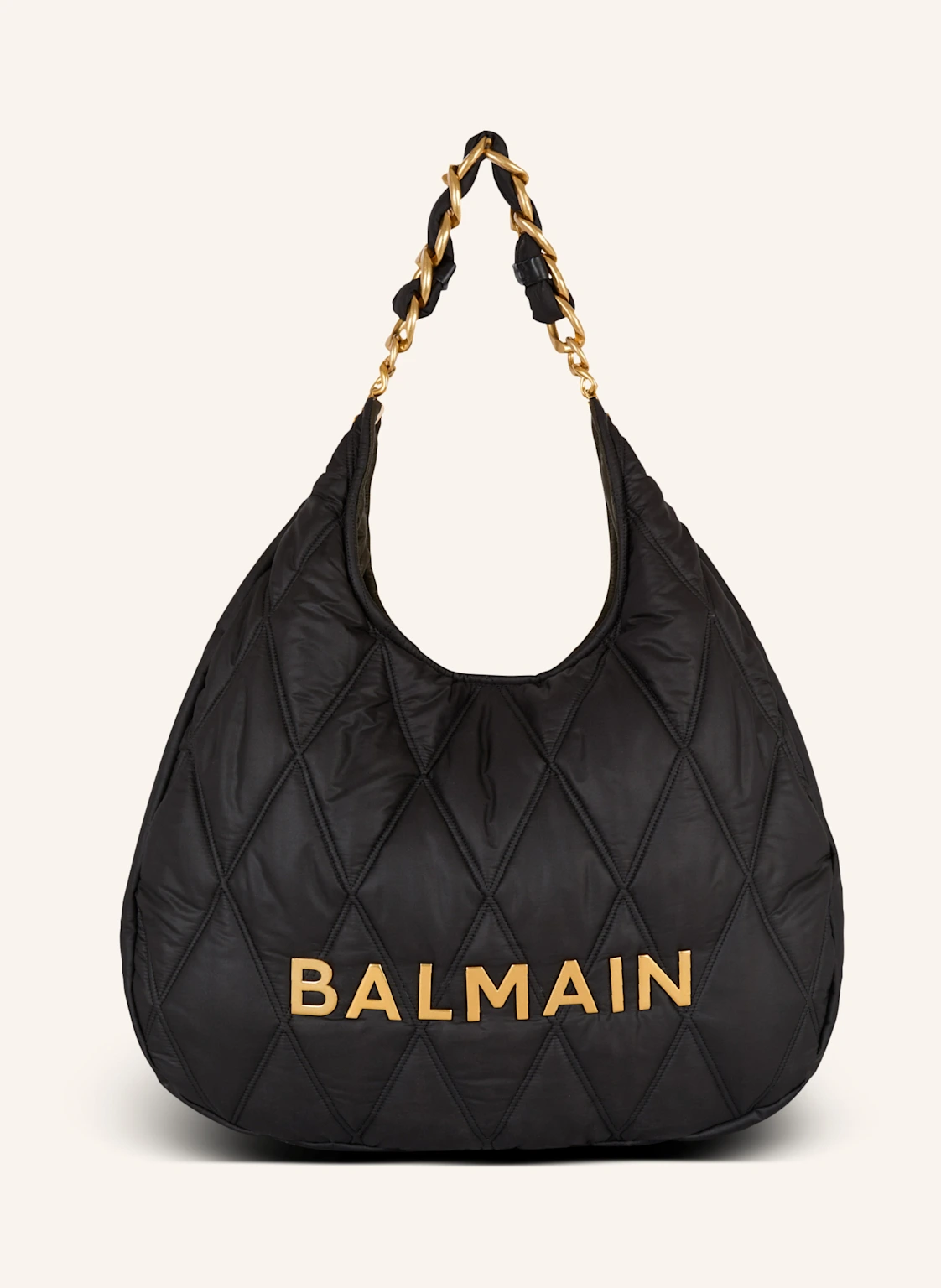 BALMAIN Große Hobo Bag 1945 aus gestepptem Nylon mit Diamond-Muster
