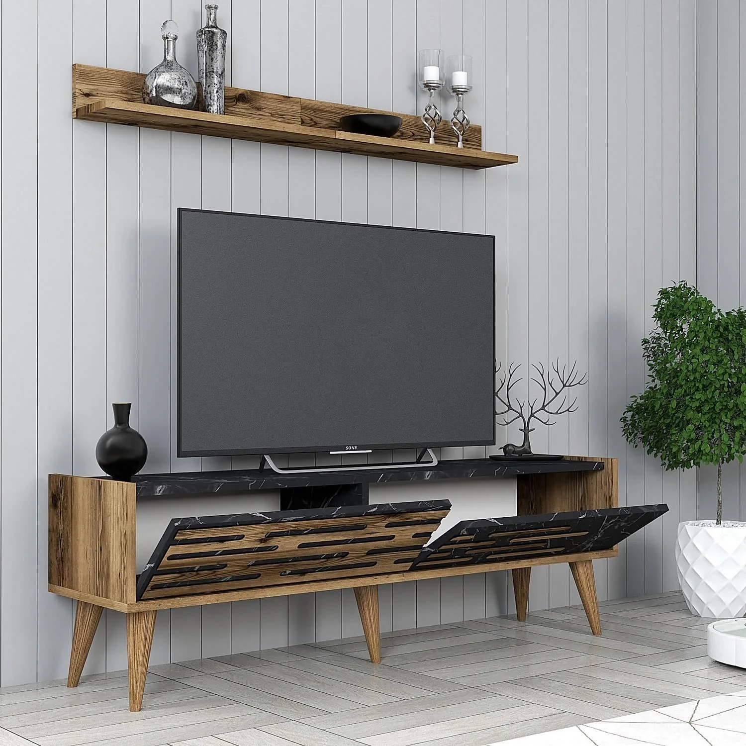 Set van TV-meubel en wandrek Valensiya