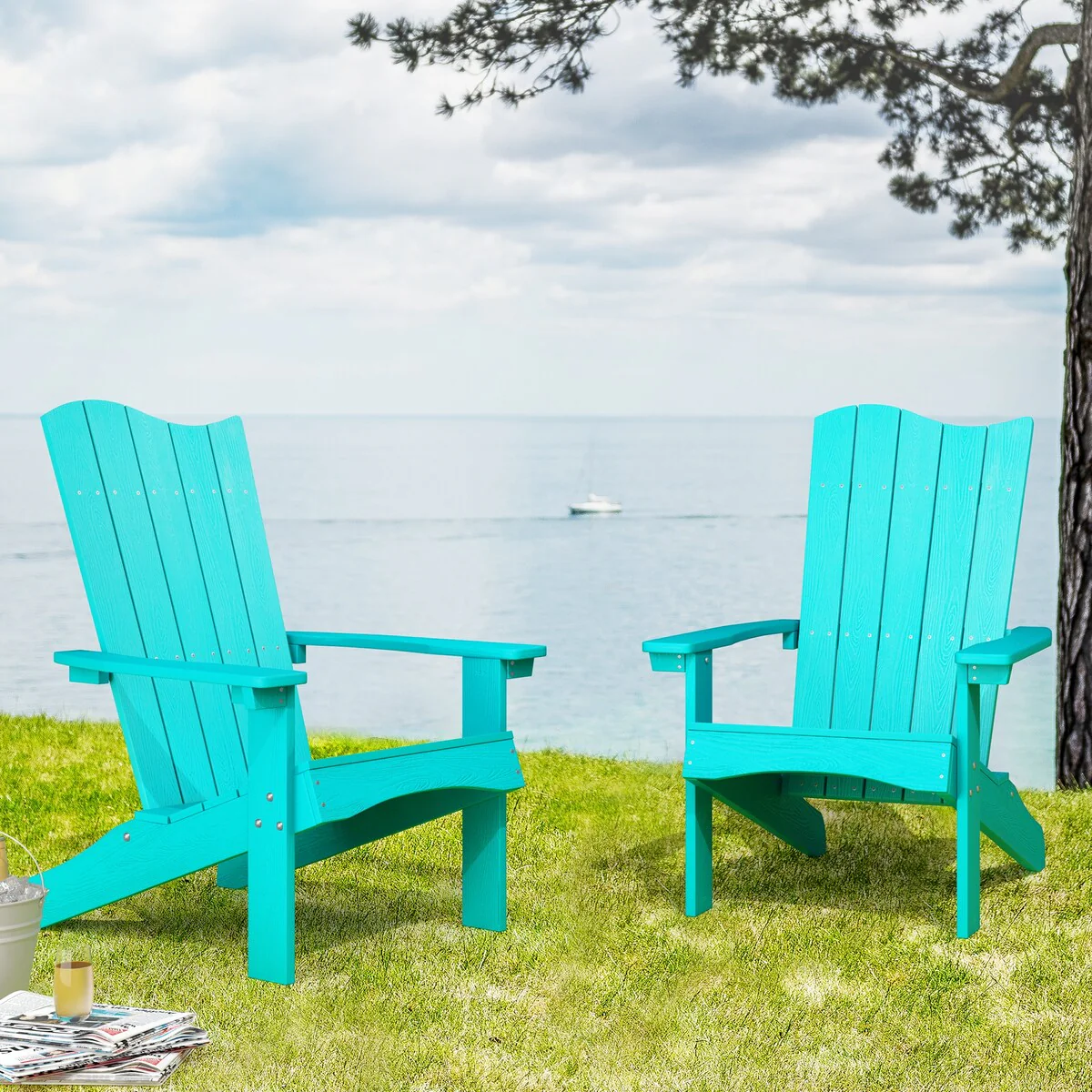 LUE BONA Set of 2 Outdoor Poly Weather Plastic Patio Furniture Adirondack Chairs