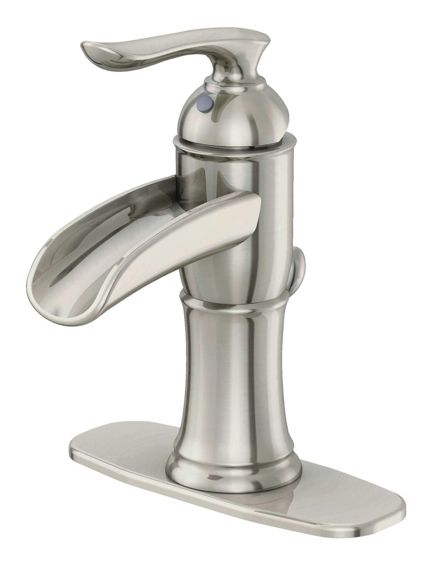 Danze Kenzie Trough Single Handle Single Hole 4-in Centerset Bathroom Sink Faucet with Pop-up Drain, Brushed Nickel