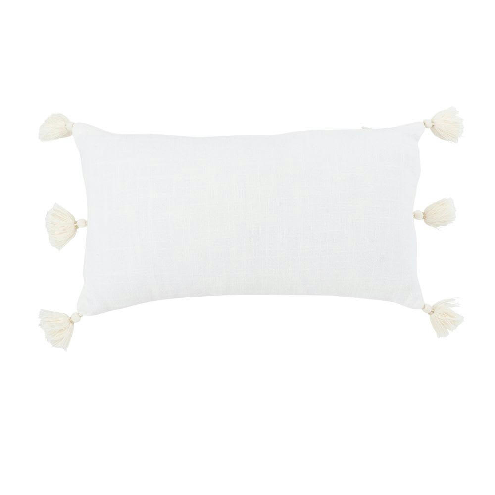 TACHA - Coussin à pronoms motif brodé feuille doré et écru 20x35